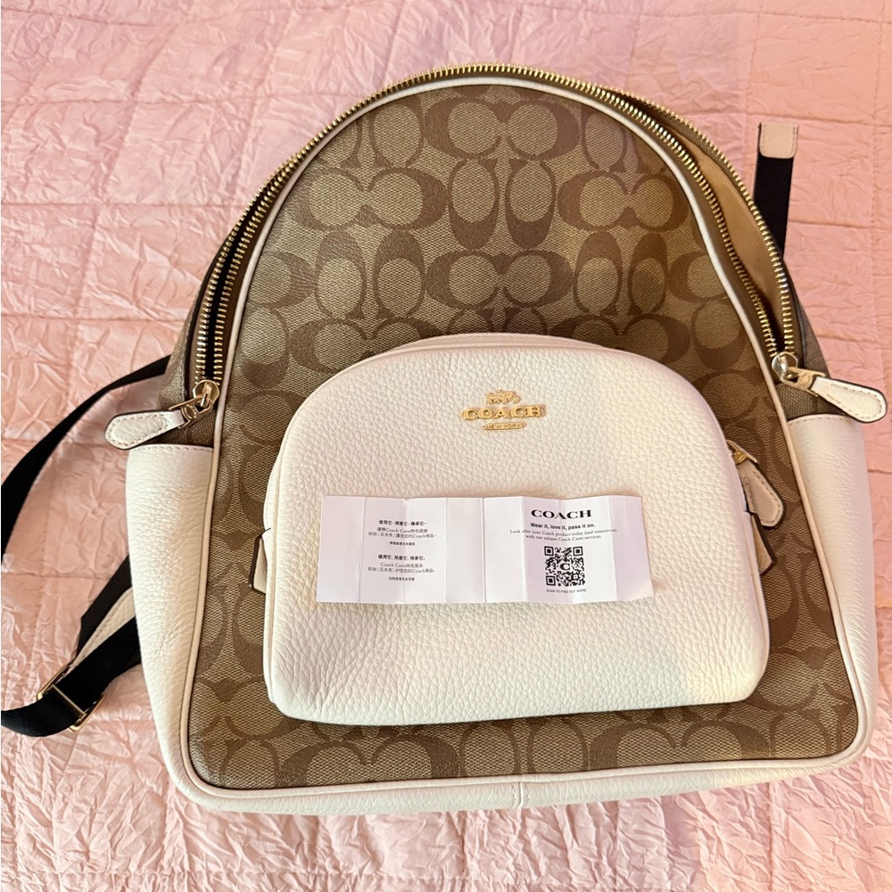 Coach Mini Backpack Signature Canvas White Leather Gold Hardware